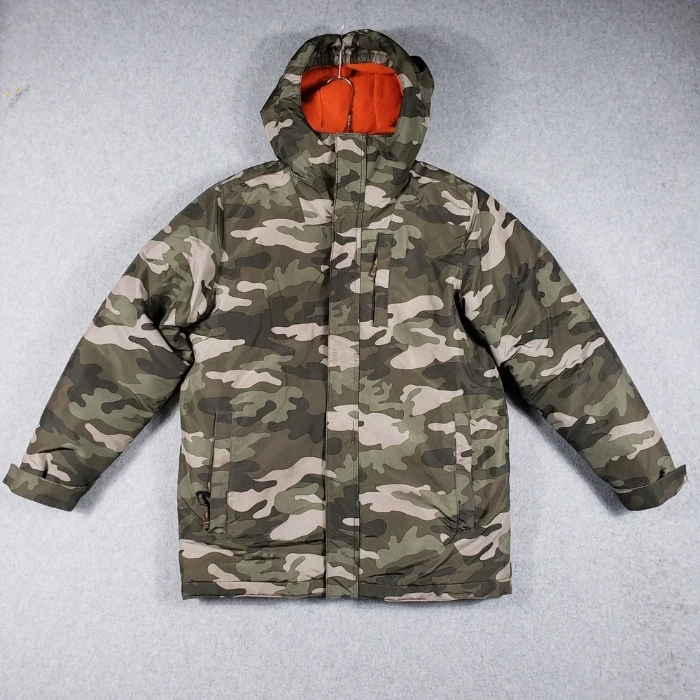 The Children's Place Boys Camo Jacket Large 10/12 Hooded Fleece Lined Camouflage